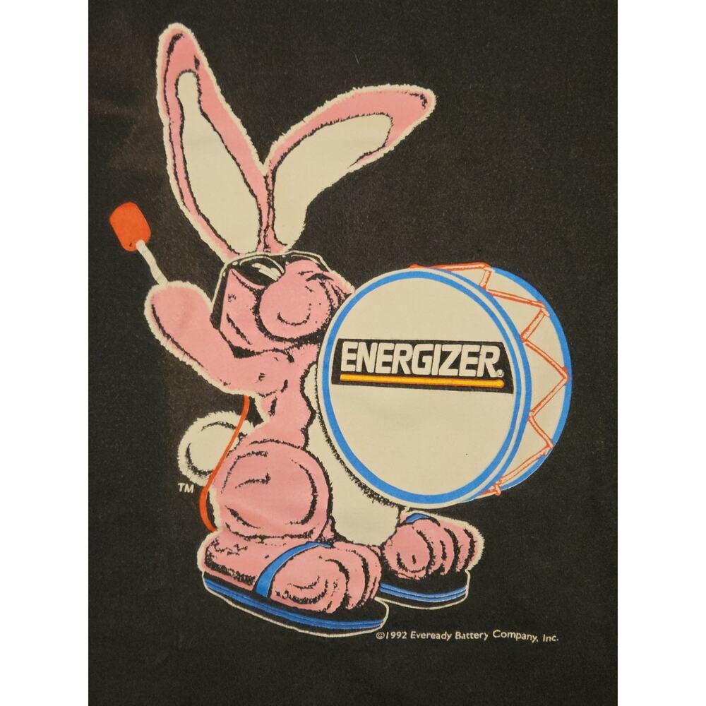 Energizer Bunny Vtg 1992 Black Double-Sided T-Shirt Size M Cracked Single Stitc